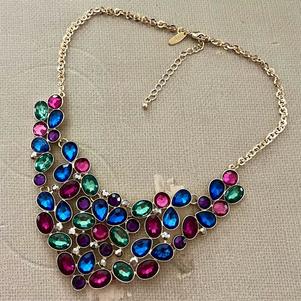 Multicolor Rhinestone and Gold Necklace